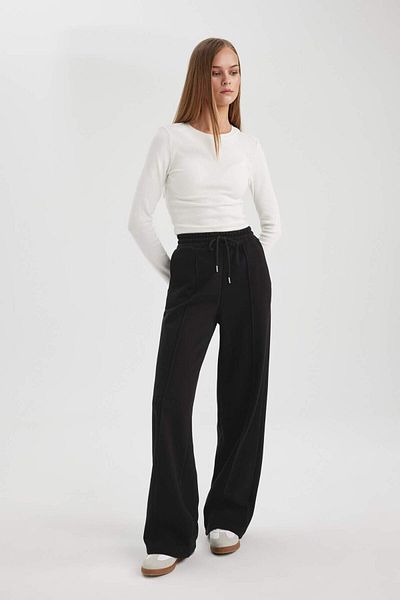 DeFacto Pantaloni de trening cu talie elastică, cu buzunare cu șireturi, lungime lungă, țesătură groasă, simplă, A0954ax24sm