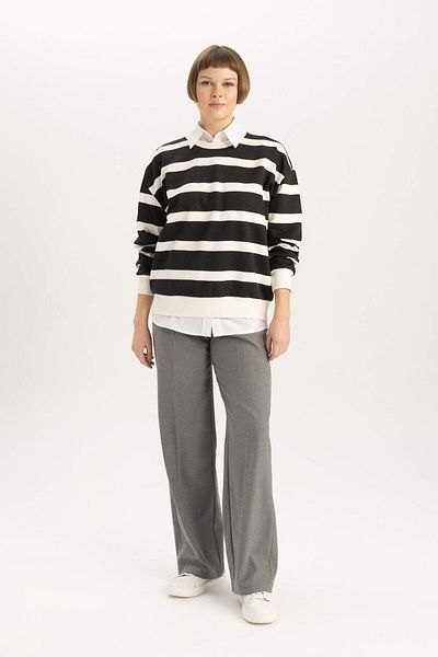 DeFacto Relax Fit Crew Neck Striped Thick Sweatshirt C1929Ax23Wn