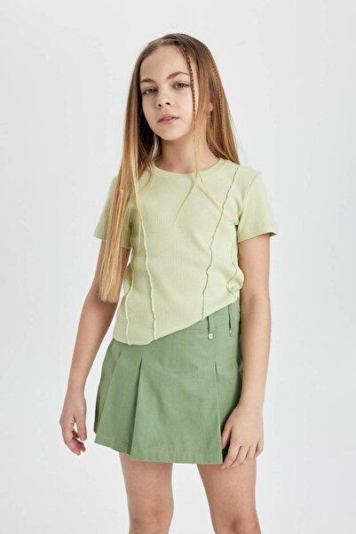 DeFacto Dívčí tričko Slim Fit Slim Fit Crew Neck Rib Krátký rukáv C0104A824SM