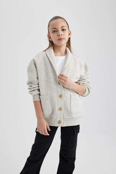DeFacto Girls' Jacket Collar Inside Soft Furry Buttoned Cardigan B9932A824Sp