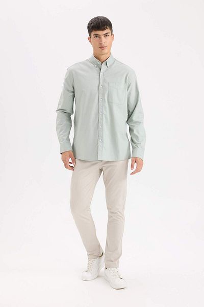 DeFacto 100% Bumbac, Croi Normal, Guler Polo, Oxford, Basic, Simplu, cu Mâncă Lungă, Cămașă Neagră A8028AX24SP