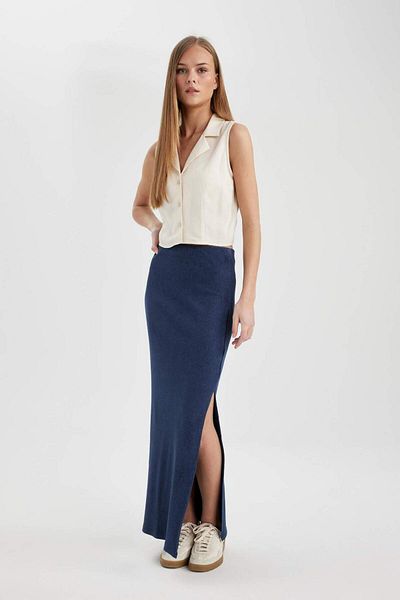 DeFacto Ribbed Camisole Slit Washable Faded Effect Maxi Skirt C1653Ax24Sp