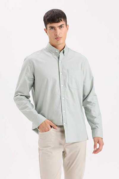 DeFacto %100 Pamuk Regular Fit Polo Yaka Oxford Basic Düz Uzun Kollu Siyah Gömlek A8028AX24SP