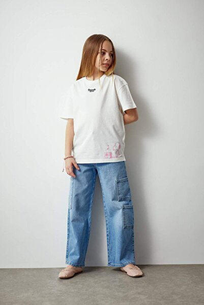 DeFacto Kız Çocuk Wide Leg Kargo Geniş Paça Jean Pantolon B9821A824SM
