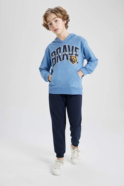 DeFacto Hooded Printed Sweatshirt and Jogger Sweatpants for Boy 2 Piece Set - B7656A824Sp
