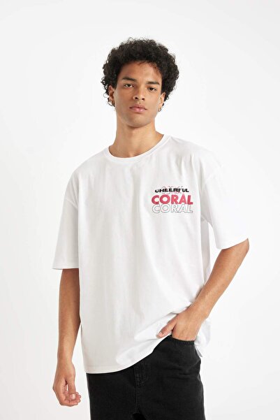 DeFacto Oversize Fit Crew Neck Back Potištěné tričko s krátkým rukávem B8932ax24sm