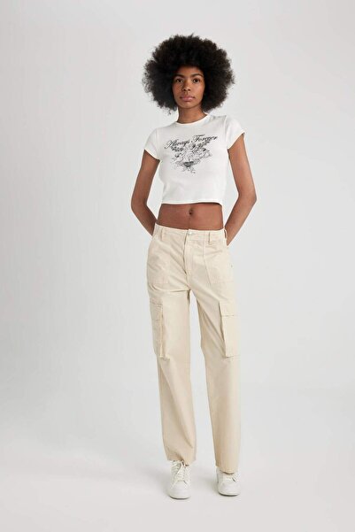 DeFacto Gabardin Pantolon Straight Fit Standart Boy Yüksek Bel Kargo Cepli B0625AX24SP