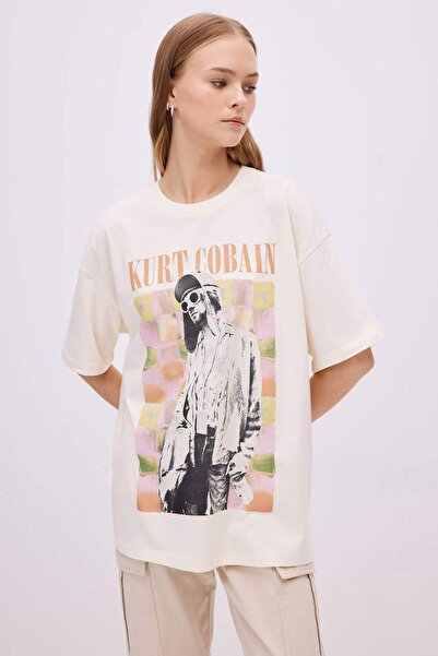 DeFacto Unisex Kurt Cobain Oversize Φαρδύ μπλουζάκι με κοντό μανίκι C3769AX24SM
