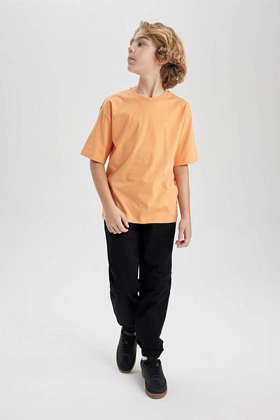 DeFacto Tricou cu mânecă scurtă pentru băiat, oversize, cu decolteu lat, de bază, solid, B5927A824SM