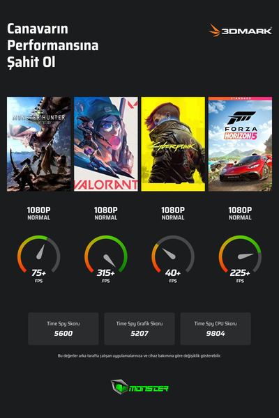 MONSTER Abra A5 V20.6.2 Intel Core i7 13620H 32 GB RAM 1 TB SSD RTX 3050 Freedos 15,6" FHD 144 Hz
