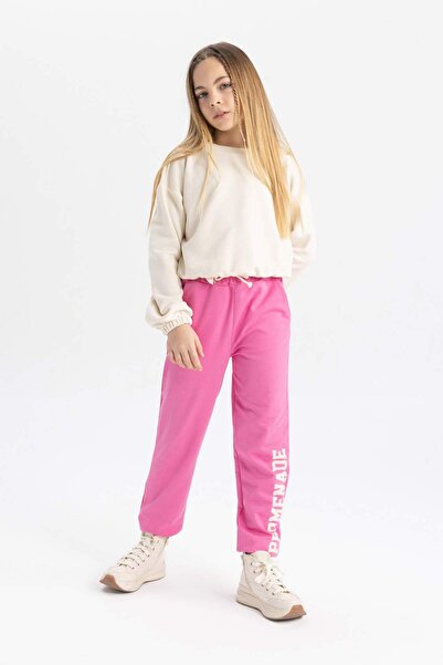 DeFacto Girls' Printed Jogger Sweatpants with Laced Waist and Elastic Leg Pockets B5321A824Sp