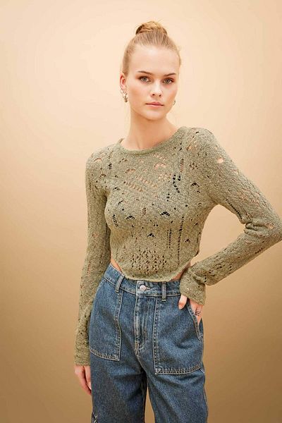 DeFacto Coool Slim Fit Crew Neck Openwork Sweater C2143ax24sp