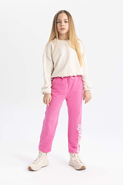 DeFacto Girls' Printed Jogger Sweatpants with Laced Waist and Elastic Leg Pockets B5321A824Sp