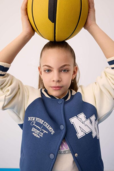 DeFacto Girls' College Collar Snap Closure Double Pocket Seasonal Thick Inside Soft Feathered Bomber Cardigan