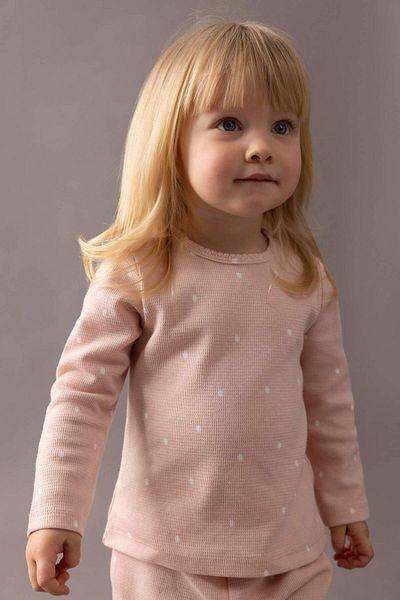 DeFacto Baby Girl's Polka Dot Print Long Sleeve Waffle T-shirt and Sweatpants - Set of 2 B9658a5br476mc