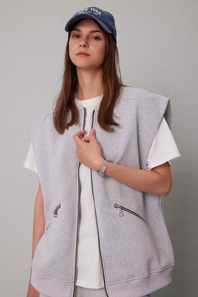 DeFacto College Collar Basic Plain Zipper Pocket Inside Soft Furry Sleeveless Bomber Cardigan C1793Ax24Sp