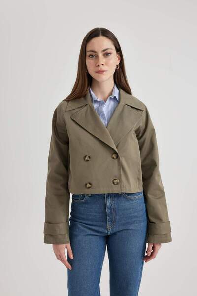 DeFacto Su İtici Mevsimlik Kısa Trençkot Kruvaze Yaka Düğmeli Apoletli B8278AX24SP