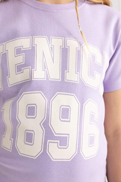 DeFacto Κοντομάνικο μπλουζάκι για κορίτσια με λεπτή εφαρμογή με στάμπα με στάμπα B5102A824SM