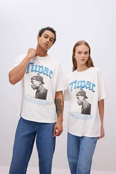 DeFacto Unisex Coool Tupac Shakur Oversize Wide Fit Crew Krátký rukáv Tričko C3801AX24SM