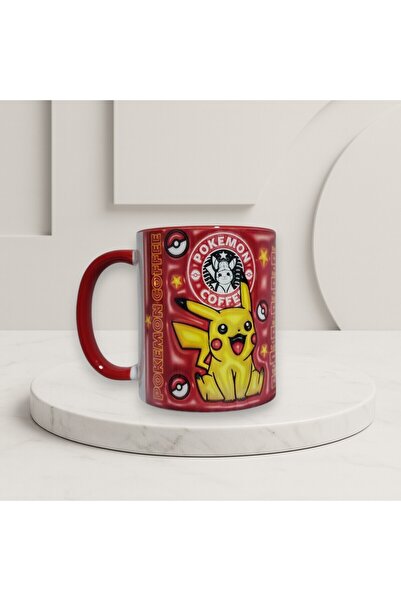 Solid Baskı Stüdyosu Pokemon Kupa Bardak - Sapı ve İçi Kırmızı Modern Tasarım...