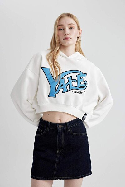 DeFacto Coool Yale University Oversize Geniş Kalıp Kapüşonlu Crop Sweatshirt C3092AX24SP