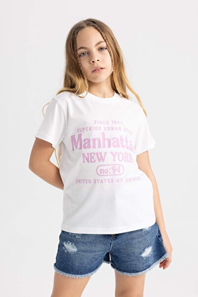 DeFacto Κοντομάνικο μπλουζάκι για κορίτσια με κανονική εφαρμογή