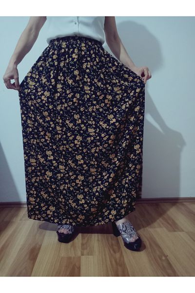 hoaryage Fusta maxi din țesătură de presare din viscoză, cu model colorat, cu talie elastică, mărimea 38, 100 kg