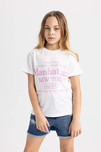 DeFacto Κοντομάνικο μπλουζάκι για κορίτσια με κανονική εφαρμογή