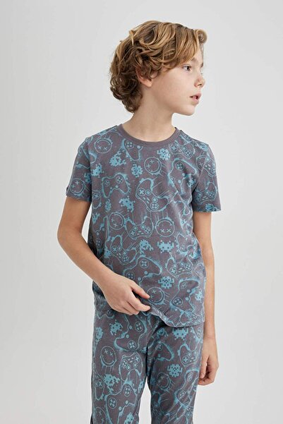 DeFacto Set pijamale băieți - imprimeu, mânecă scurtă, talie elastică superioară, fund lung B5542a824sp