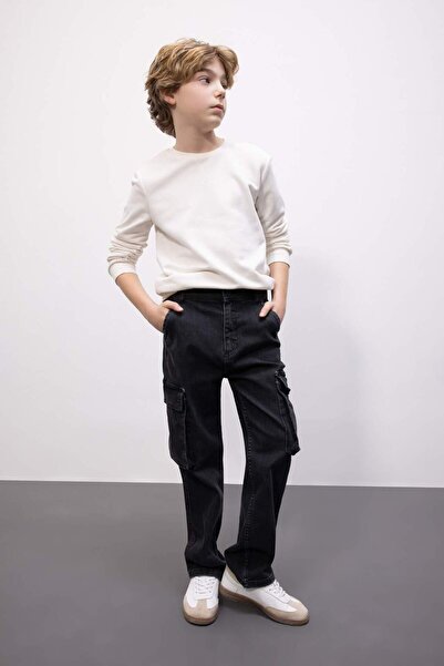 DeFacto Erkek Çocuk Kargo Fit Düz Paça Jean Pantolon B5526a8