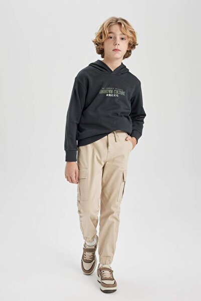 DeFacto Erkek Çocuk Kargo Cepli Beli Bağcıklı Lastikli Paça Jogger Gabardin Pantolon Z1572A624SP
