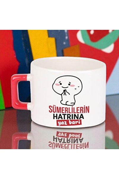 Solid Baskı Stüdyosu Komik Sözlü Seramik Fincan - Eğlence Temalı Kırmızı Kulp...