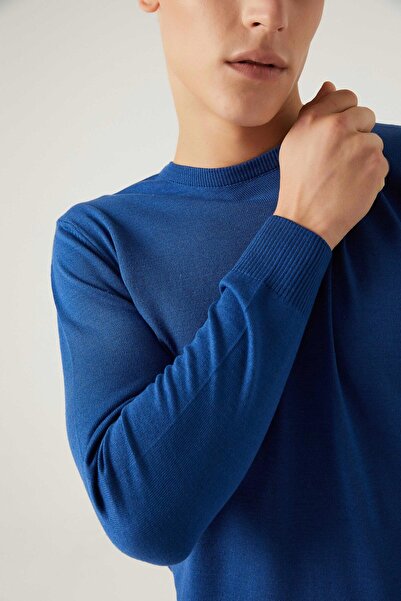 D'S Damat Normál szabású kék, nem bolyhosodó nyakú kötött pulóver