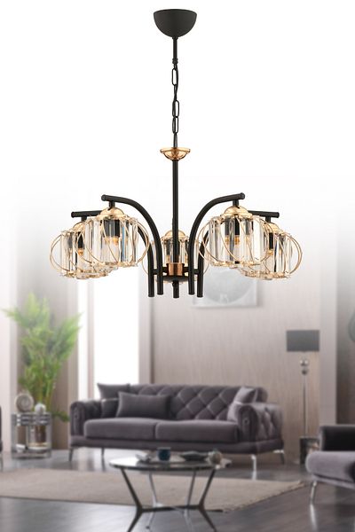 ESSLİGHT Molde 5-Piece Chandelier (Crystal Stone) Living Room Bedroom Kitchen Young Room Office