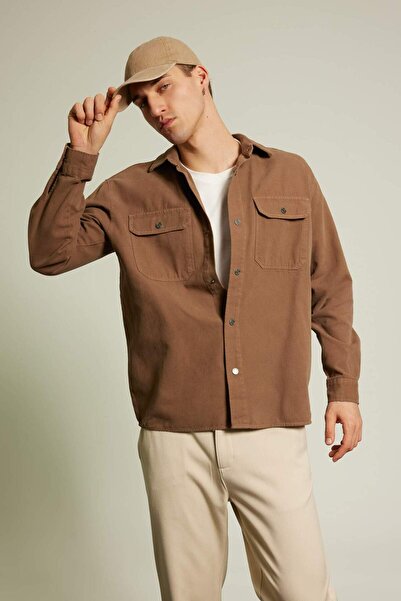 DeFacto Relax Fit Polo Yaka Çıtçıt Kapamalı Cepli Kanvas Gömlek Ceket A8182AX23WN