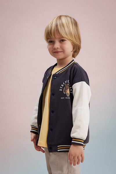 DeFacto Baby Boy College Collar Tiger Printed Snap Closure Double Pocket Seasonal Bomber Cardigan C0634A524Sp