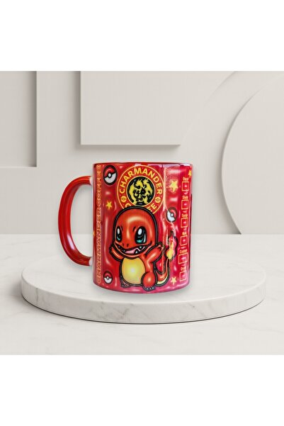 Solid Baskı Stüdyosu Pokemon Porselen Kupa Bardak - Sapı ve İçi Kırmızı Neşel...