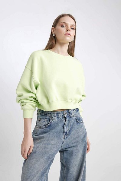 DeFacto Coool Crew Neck Crop Basic Plain Sweatshirt C2116Ax24Sp
