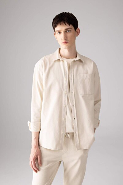 DeFacto %100 Pamuk Relax Fit Polo Yaka Basic Düz Gabardin Uzun Kollu Gömlek C1477AX24SP