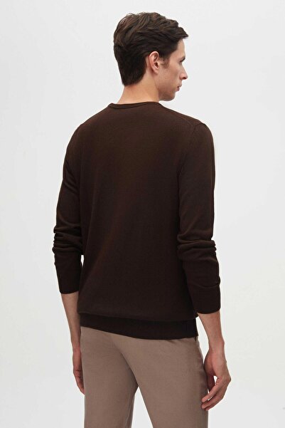 D'S Damat Ds Damat Regular Fit Kahverengi Tüylenme Yapmayan Bisiklet Yaka Pamuklu Triko Kazak