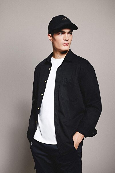 DeFacto Regular Fit Polo Yaka Pamuklu Uzun Kollu Siyah Gömlek B4140AX24SP