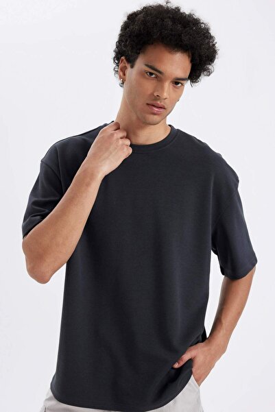 DeFacto Oversize Wide Fit Crew Neck Short Sleeve Basic Solid Heavy Fabric T-Shirt X3926Az24Sp