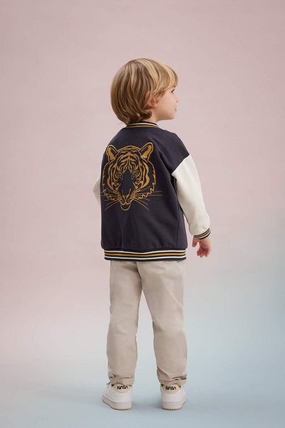 DeFacto Baby Boy College Collar Tiger Printed Snap Closure Double Pocket Seasonal Bomber Cardigan C0634A524Sp