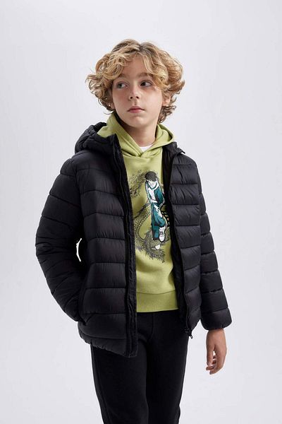 DeFacto Boy's Water Repellent Hooded Basic Plain down Jacket B1824A824Sp