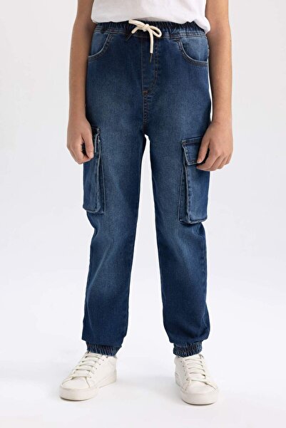 DeFacto Erkek Çocuk Kargo Cepli Jogger Lastikli Paça Jean Pantolon B5447A824SP