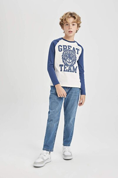 DeFacto Μακρυμάνικο μπλουζάκι Boy&#39;s Regular Fit Crew με χτενισμένο βαμβακερό λαιμό