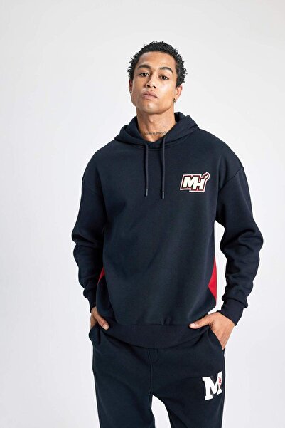 DeFacto NBA Miami Heat Oversize Hooded Back με στάμπα χοντρό φούτερ - B3882ax24sp