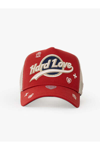 RustandRich Kadın Erkek Kırmızı Şapka Urban Collection Hard Love Trucker Hat