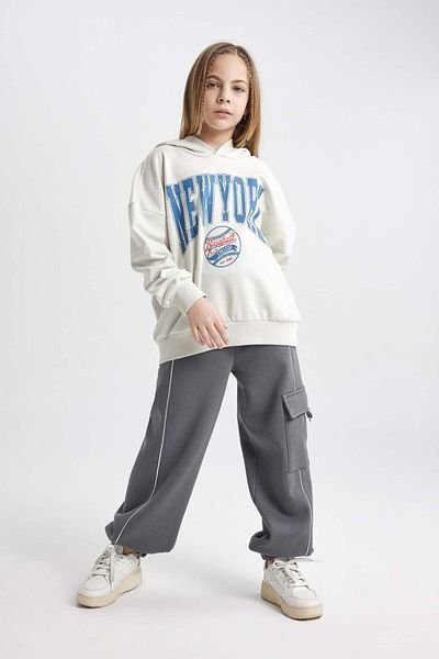 DeFacto Girl's Oversize Wide Fit Hooded Printed Sweatshirt C0568A824Sp