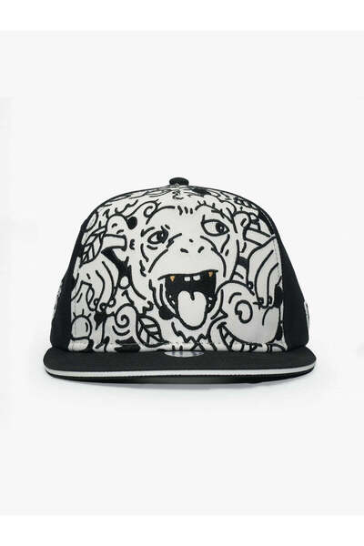 RustandRich Women Men Black/White Snapback Cap Art Collection Doodle Monkey